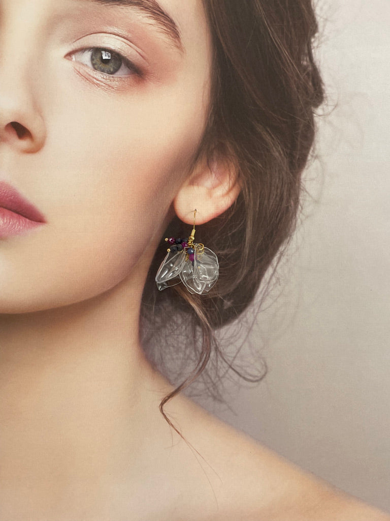 Upcycled earrings - petals - Ruby Sapphire・14KGF