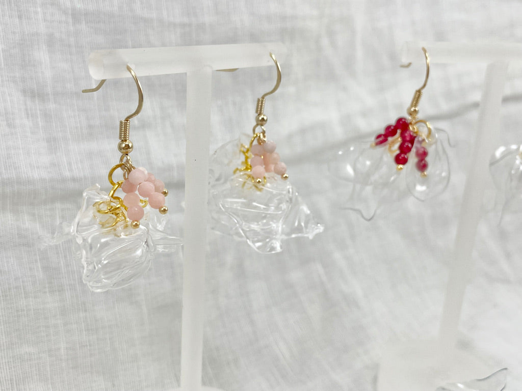 Upcycled earrings - petals - Pink Opal・14KGF