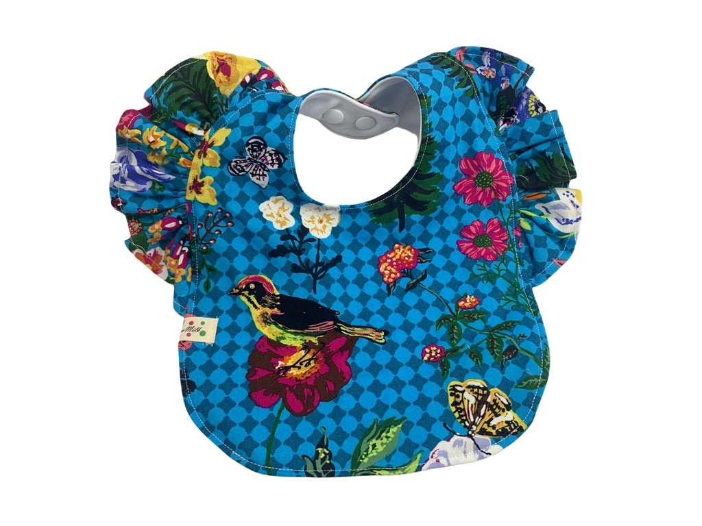 Frill sleeve baby bib -Flower garden-