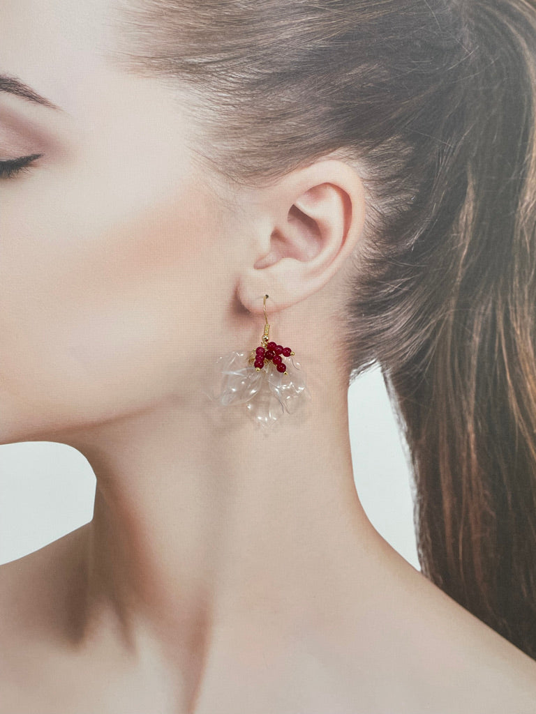 Upcycled earrings - petals - Garnet・14KGF