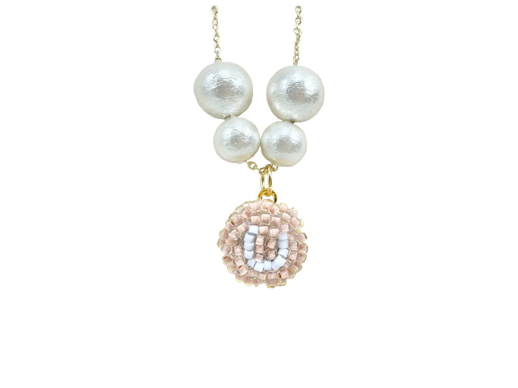 Hand beaded cotton pearl necklace - Alphabet- PEACH