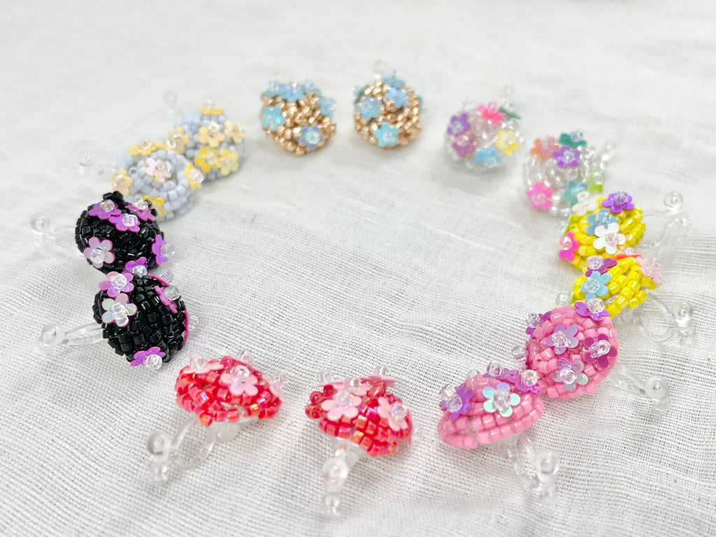 hand-beaded-kids-clip-earrings-flowers children gift present idea accessory jewelry