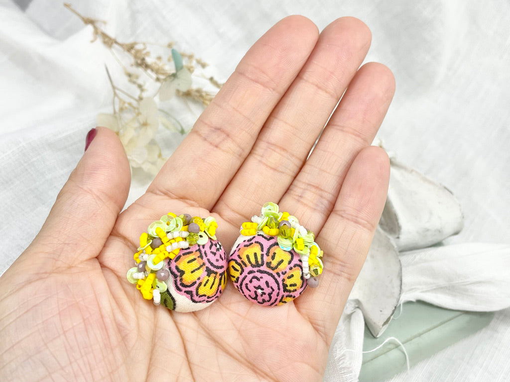 Hand beaded earrings - Indian cotton -