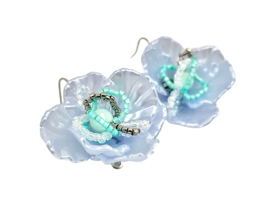 Hand beaded earrings - flower blue-