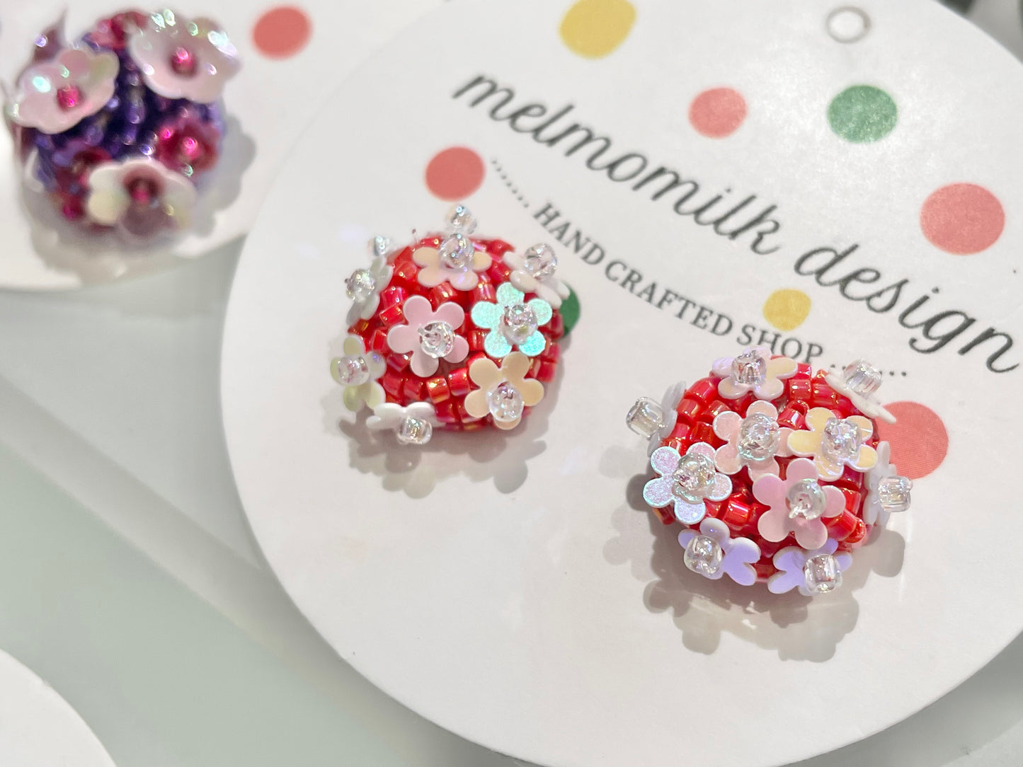 Hand beaded Kids Clip earrings - bouquet flowers - customisable